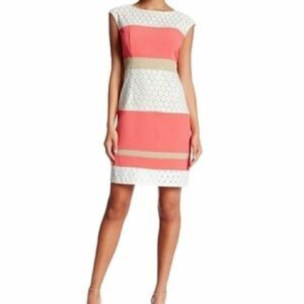Studio One Women's Sleeveless Lace Color Block Sheath Dress Size 14